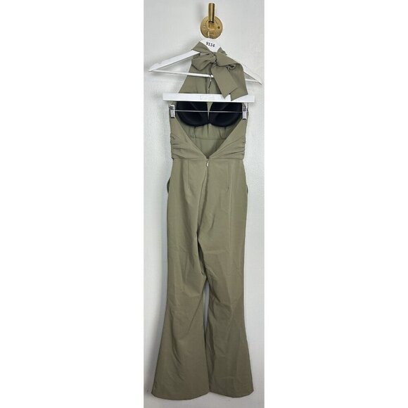 LAVISH ALICE Halter Flare Leg Jumpsuit in Sage Green Size US 2 - Picture 8 of 12